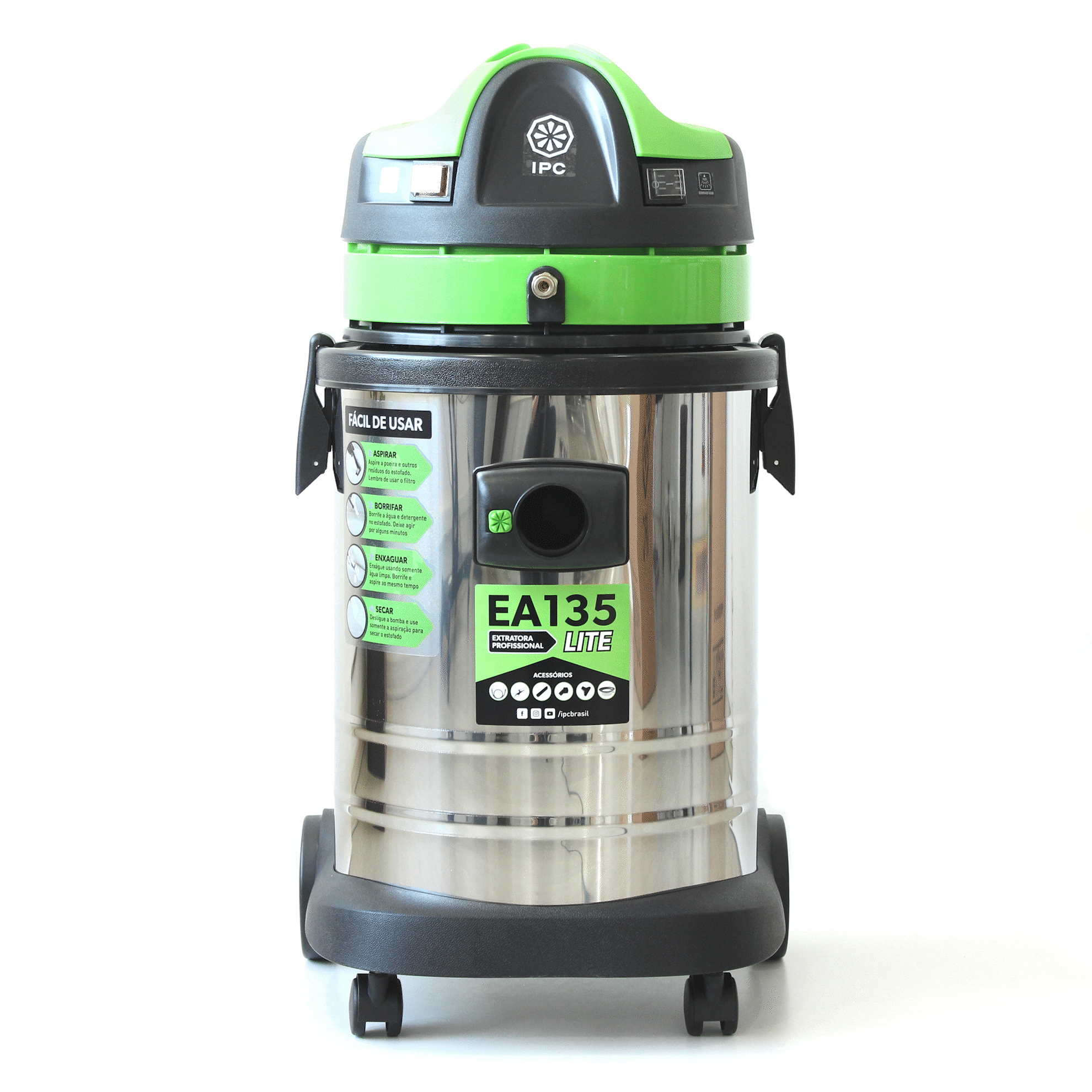 Extratora EA135 (35 L)<br />
•	Equipamento robusto com reservatório de 35 litros.<br />
•	Potência e sucção adequadas para estofados.<br />
•	Bom para quem atende residências, carros ou pequenas e médias empresas.<br />
•	Ponto forte: equilíbrio entre capacidade e manejo.<br />
